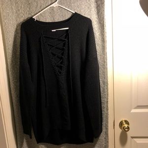 LoveRiche Black V-Neck Crossy Sweater